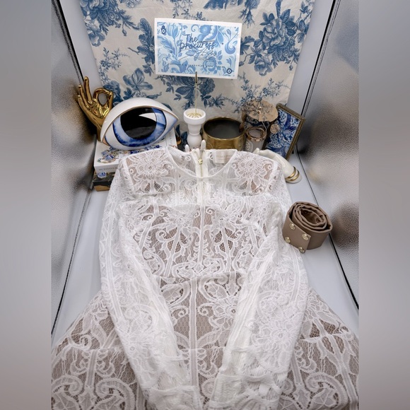 🆕 BRONX & BANCO 🧿 NWOT Casey White Lace Long Sleeve Mini Dress, Sz S / US 4 - Picture 2 of 16